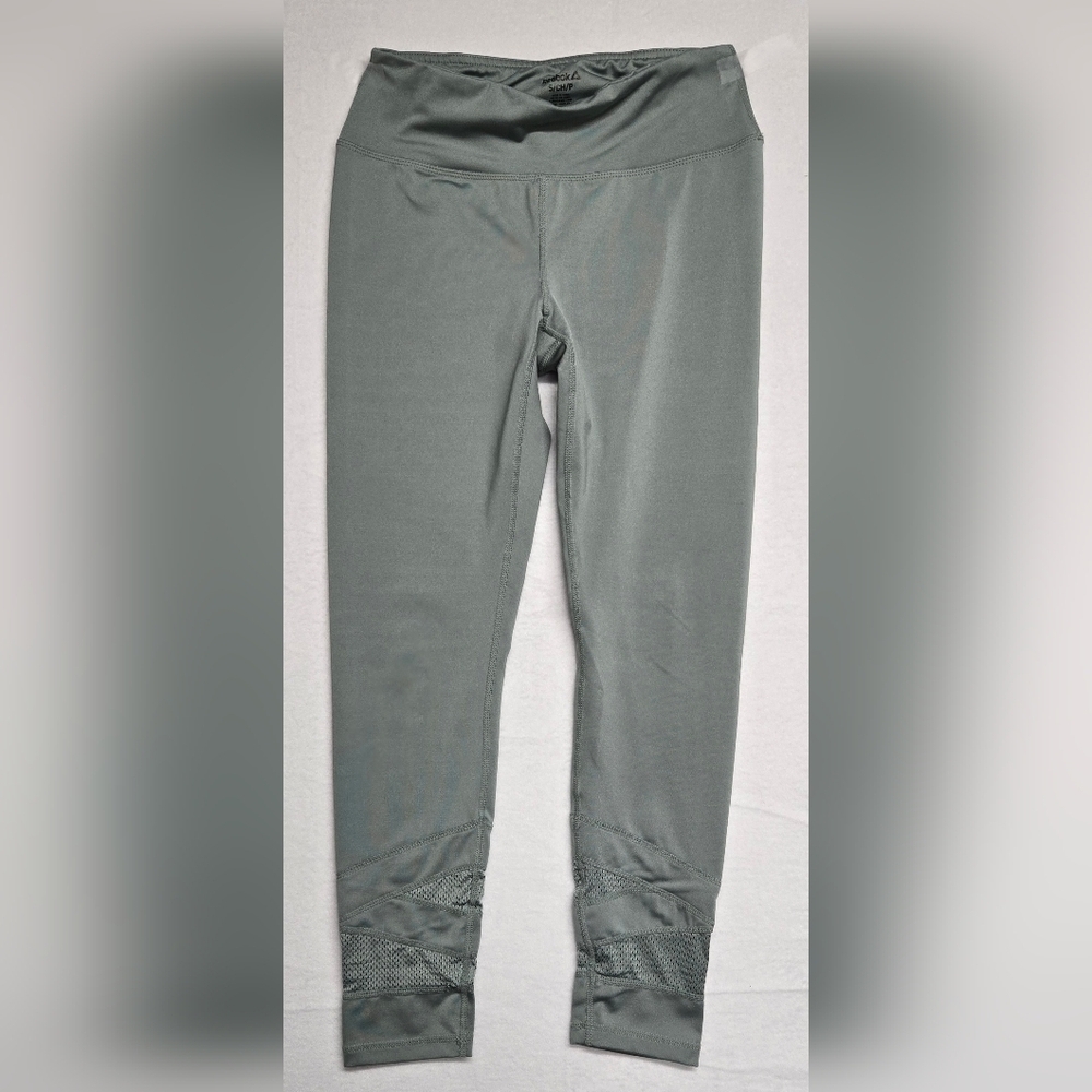 Reebok S Pale Green Leggings Inner Waist Pocket Stretch Elastic Waist